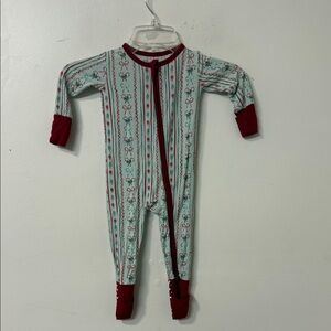 Red & Mint Striped Holiday Baby One-Piece Pajamas